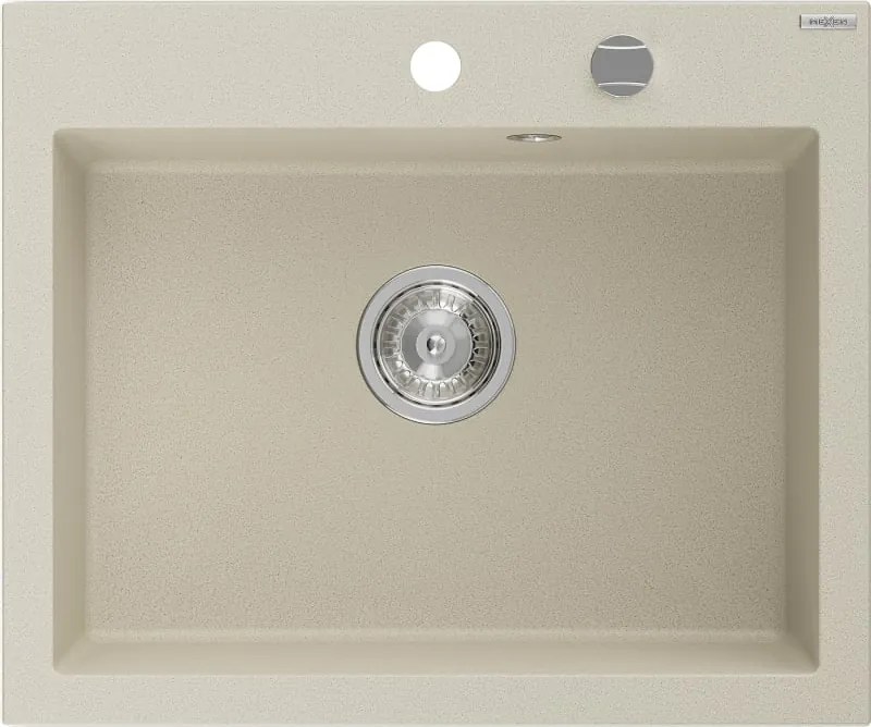 Mexen Elix granieten gootsteen 1-kamer 600 x 500 mm, beige, chrom sifon - 6525601005-69