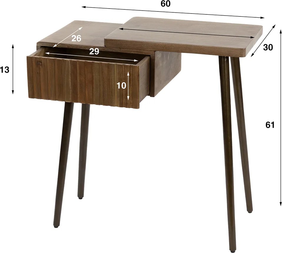 Houten Nachtkastje Met Lade Rechts - 60x30x61cm.