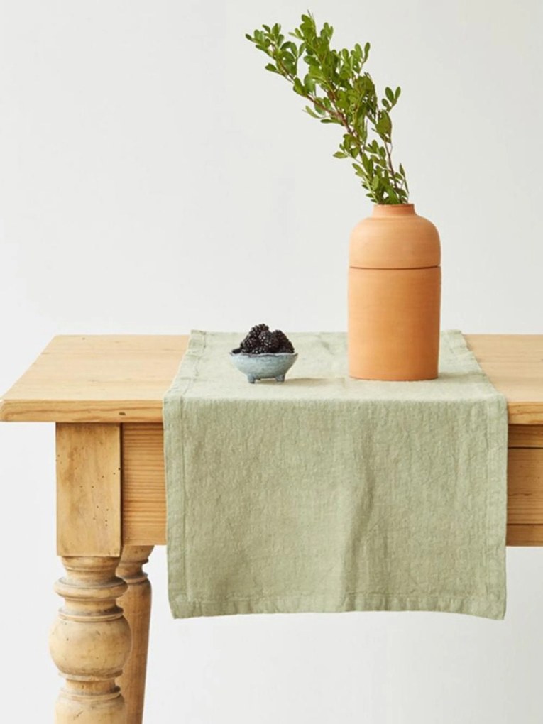 Linnen tafelloper Sage