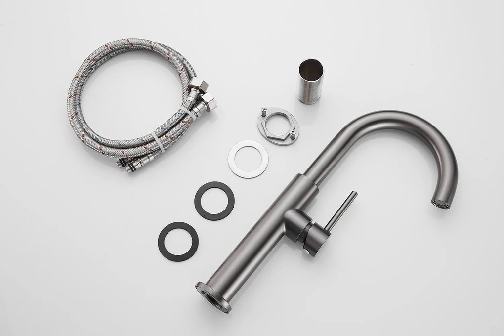 Saniclear Highriser hoge wastafelkraan met gebogen uitloop verouderd ijzer - gunmetal