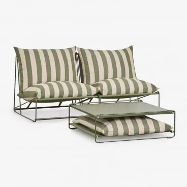 Tuinset Met Modulaire 2-zitsbank En Ombouwbare Bijzettafel Amaro Tapiocabeige - Diep Olijfgroen - Sklum