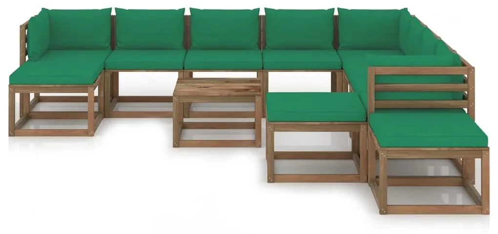 vidaXL 12-delige Loungeset met groene kussens