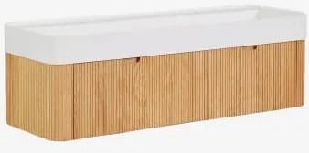 Hangend Badkamermeubelset 130x45 Cm In Hout Met Geïntegreerde Wastafel Saioa Natuurlijk Hout - Sklum