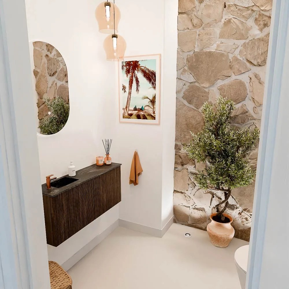 Mondiaz Joya DLux 90cm toiletmeubel walnut met wastafel faye links 1 kraangat lava