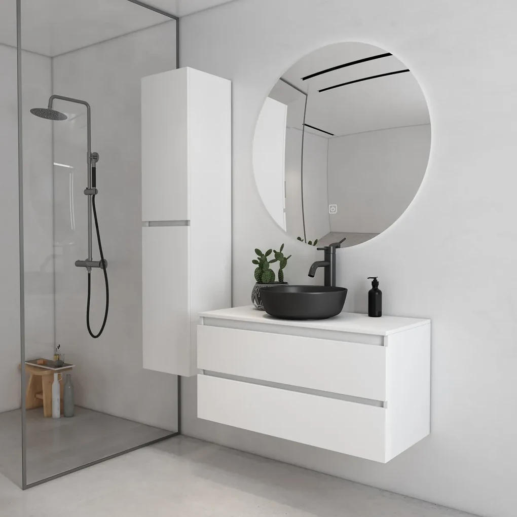 Fontana Proma badmeubel 100cm met zwarte waskom mat wit