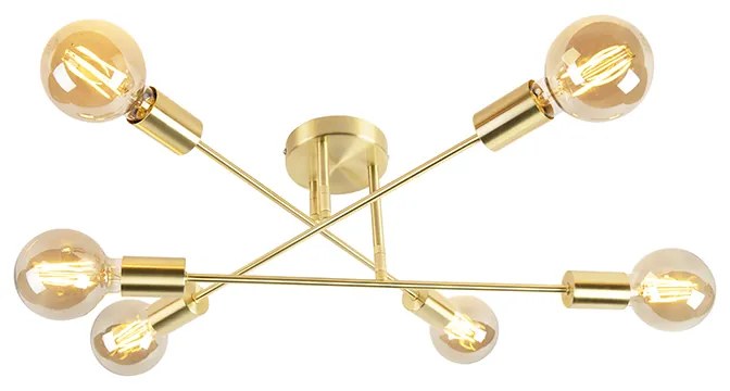 Smart Art Deco plafondlamp met dimmer messing incl. 6 WiFi G95 - Sydney Industriele / Industrie / Industrial E27 rond Binnenverlichting Lamp