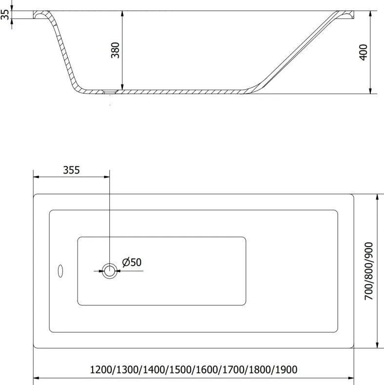 Mexen Cubik rechthoekig bad 170 x 70 cm met ombouw, wit - 55031707000X