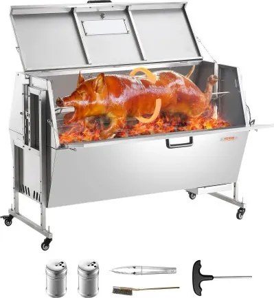 VEVOR Lamsgrill Speenvarkengrill Spit Roast Grill 130 kg BBQ Spit Grill (60 W) voor Varkensvlees Lam Geit, Commerciële Rotisserie Roaster met Vergrendelbare Wielen, voor Buiten Camping Grillen