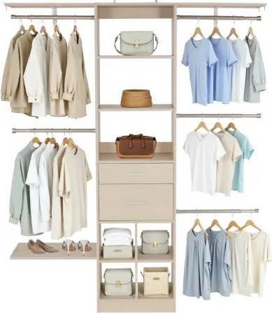 VEVOR Kapstok met 2 lades, verstelbare houten kledingrek, garderobekast met 5 uitschuifbare kledingstangen (46-81 cm) Kastsysteem voor inloopkasten