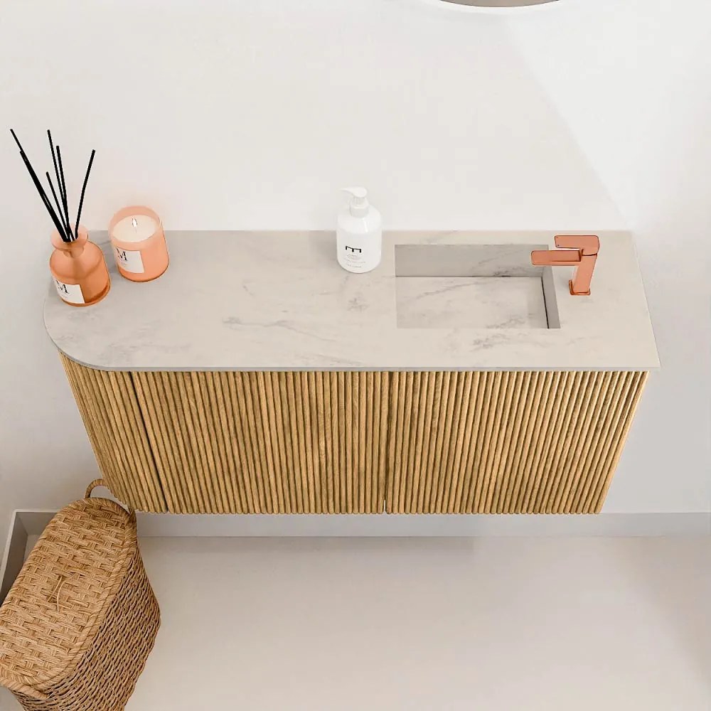 Mondiaz Joya DLux 80cm toiletmeubel ronding links oak met wastafel faye rechts 1 kraangat opalo