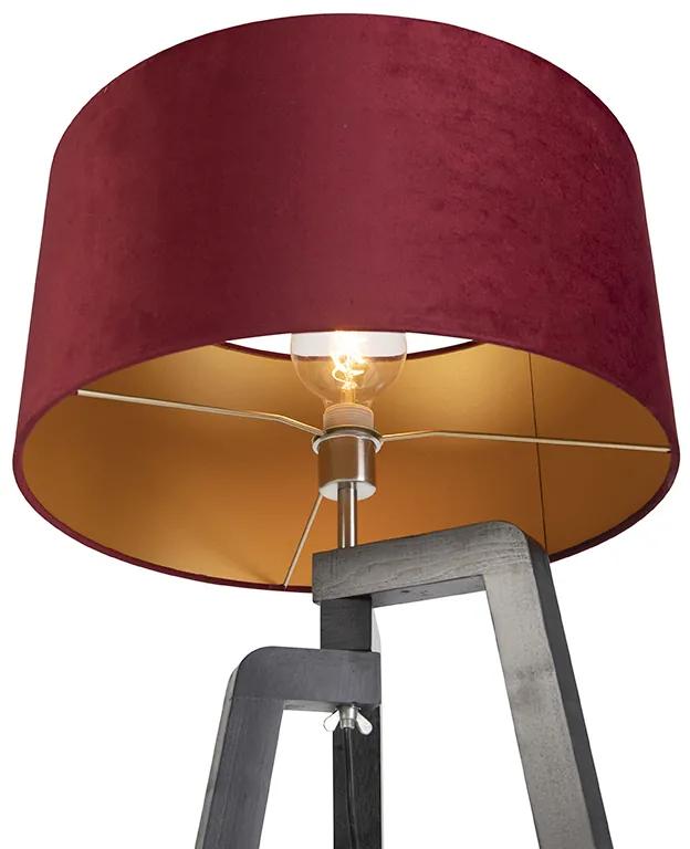 Vloerlamp tripod zwart met rode kap en goud 50 cm- Puros Klassiek / Antiek E27 cilinder / rond Binnenverlichting Lamp