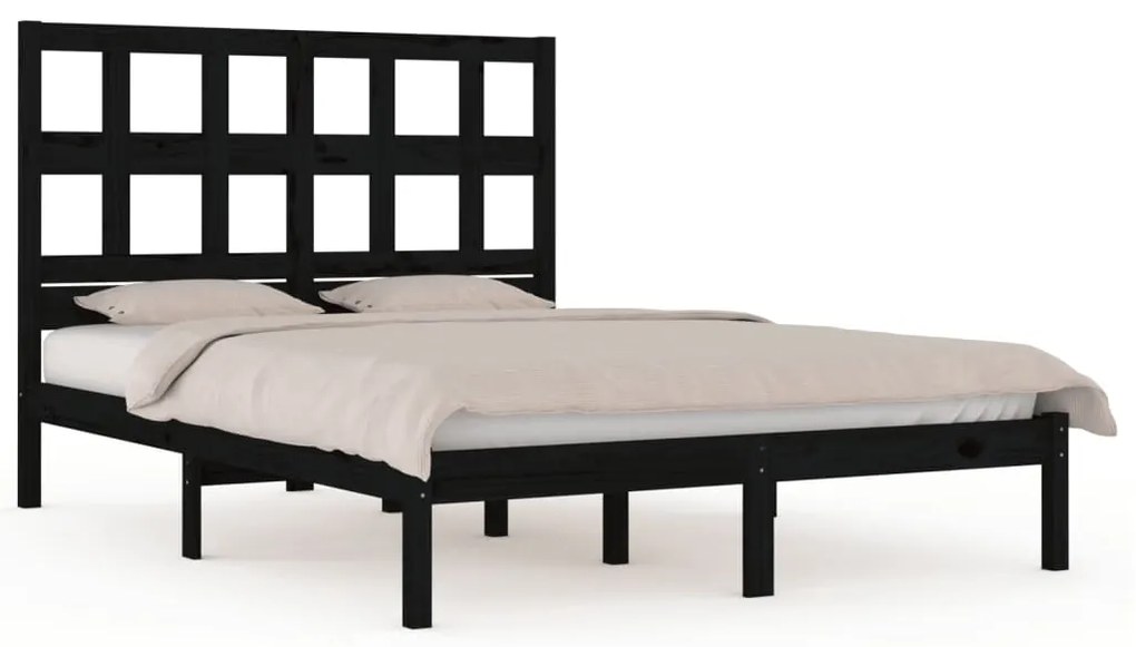 vidaXL Bedframe massief grenenhout zwart 150x200 cm 5FT King Size