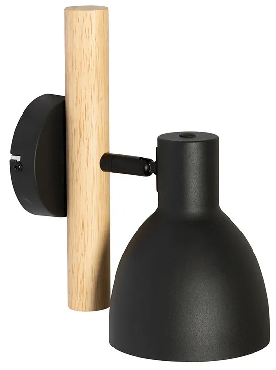 Landelijke wandlamp zwart met hout - Flint