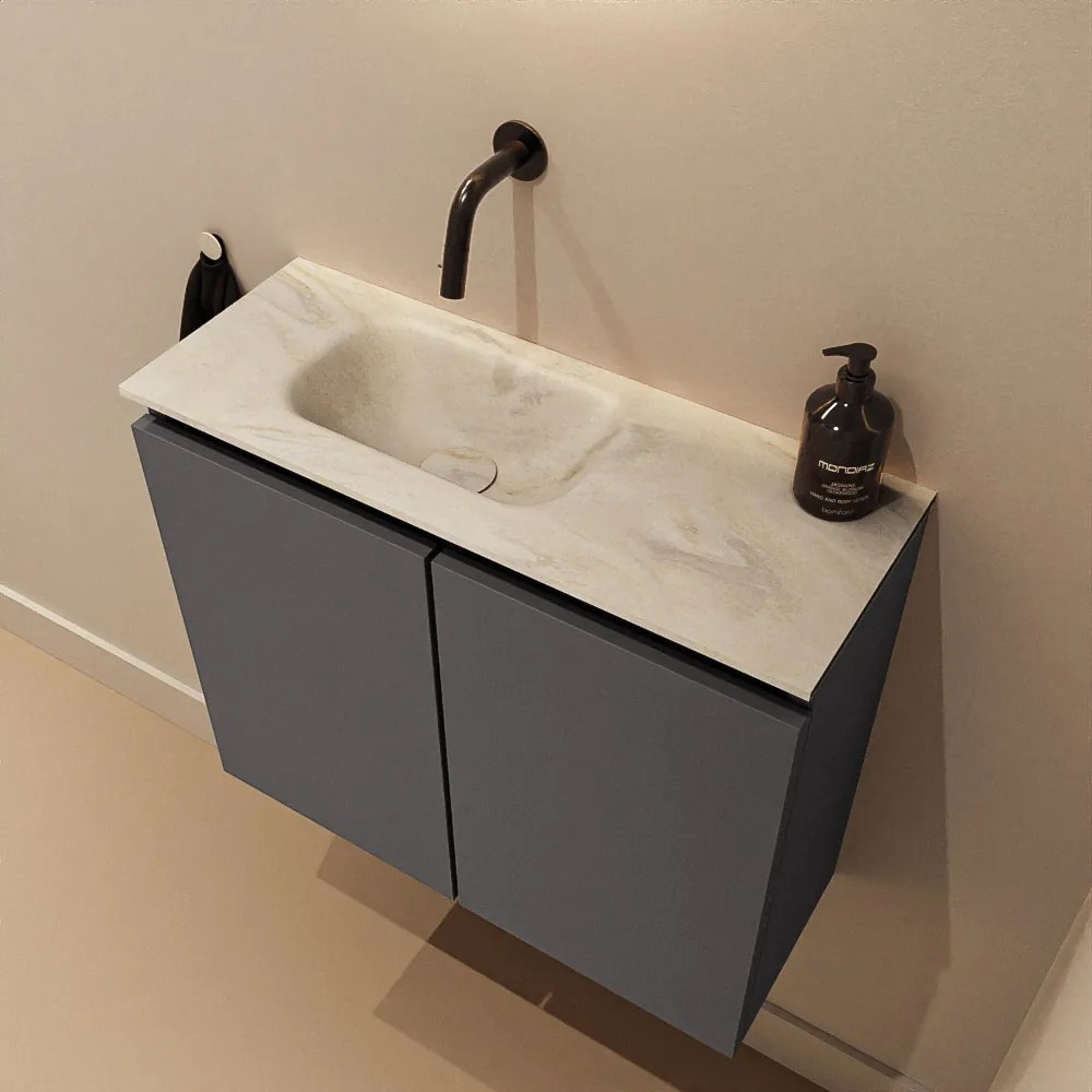 Mondiaz Ture DLux toiletmeubel 60cm dark grey met wastafel ostra links zonder kraangat