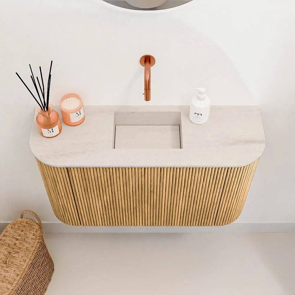 Mondiaz Joya DLux 75cm toiletmeubel ronding links/rechts oak met wastafel faye midden zonder kraangat meli