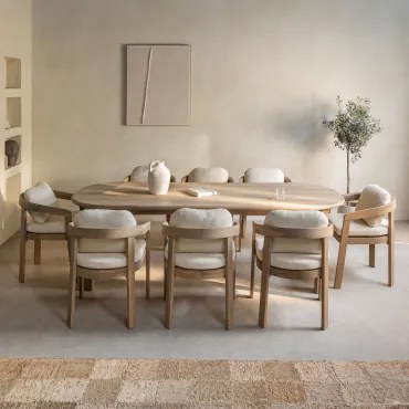 Rechthoekige Tafelset 240x100 Cm In Acaciahout En 8 Uleno Acaciahouten Eetkamerstoelen Lichte Acaciekleur - Sklum
