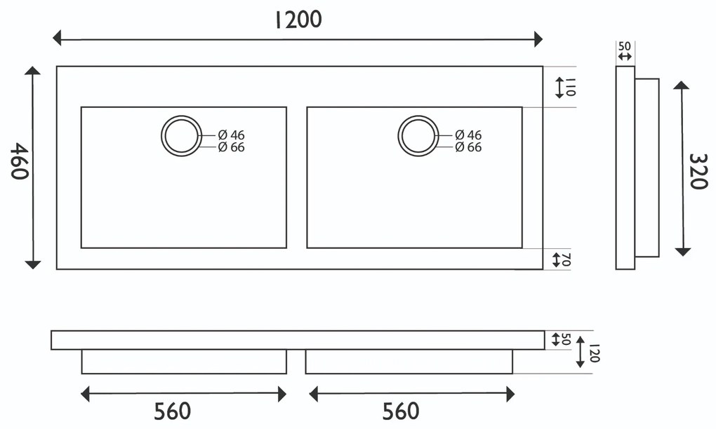 Fontana Freestone badkamermeubel warm eiken 120cm met natuurstenen wastafel zonder kraangaten