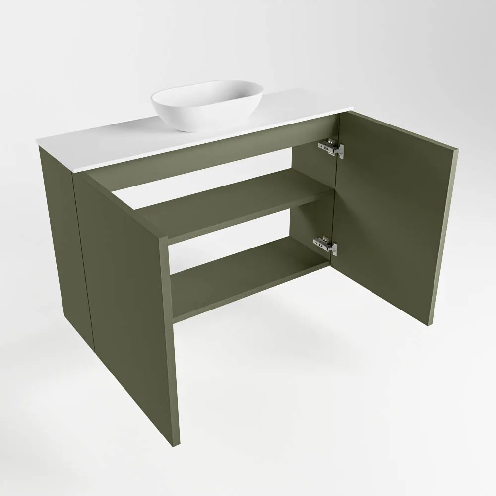 Mondiaz Fowy toiletmeubel 80cm army met witte waskom midden en kraangat