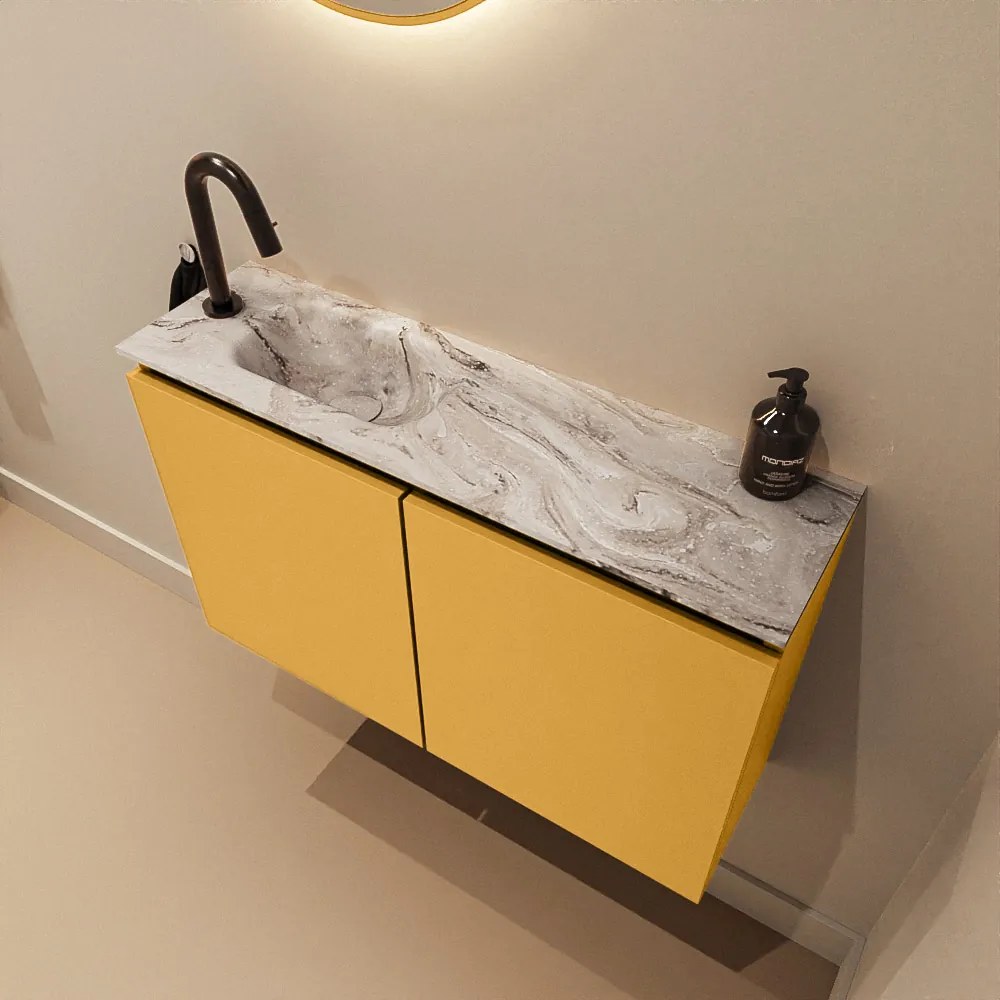 Mondiaz Ture DLux toiletmeubel 80cm ocher met wastafel glace links met kraangat