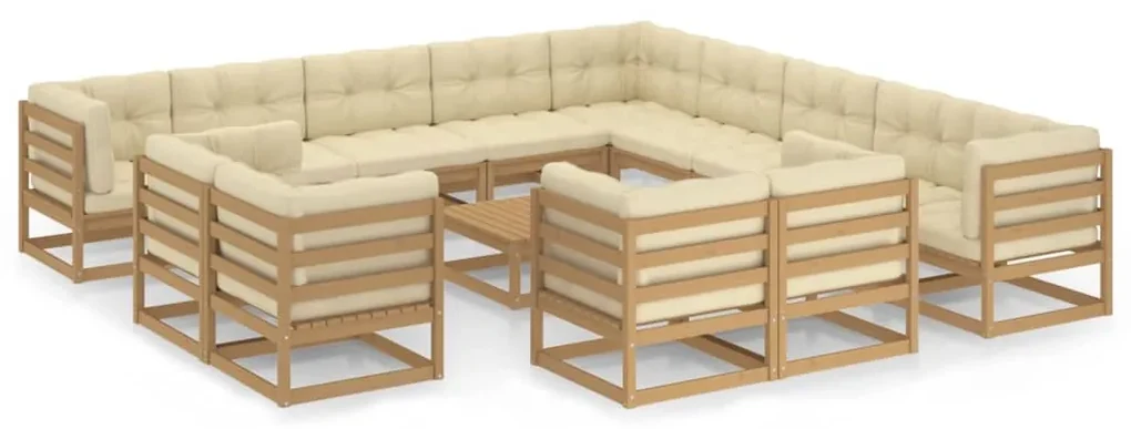 vidaXL 14-delige Loungeset met kussens massief grenenhout honingbruin