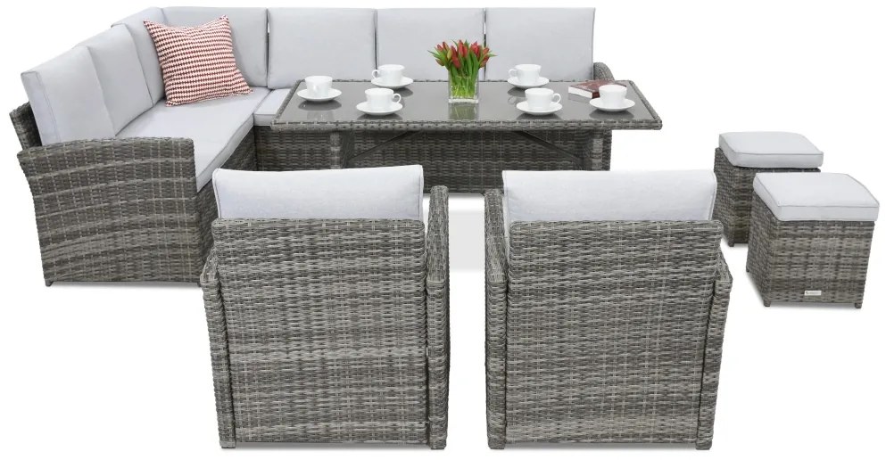 Monaco Comida 7 tuinmeubelen + 2 Garden Point poefs grijs