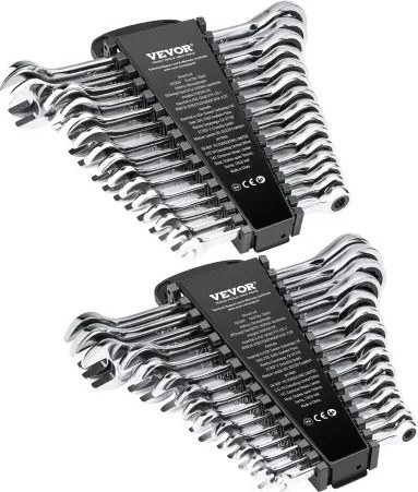 VEVOR-sleutelset 30-delige ratelsleutelset met opbergrek, sleutelset van Cr-V-staal SAE 1/4 tot 1 inch, metrisch 8 tot 24 mm, ideaal voor algemeen huishouden, garage, werkplaats