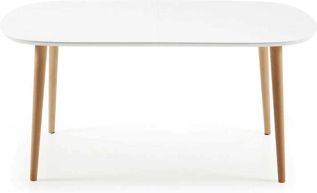 Kave Home Uitschuifbare Ovale Eettafel 'Oqui' 160 - 260 x 100cm, kleur Wit