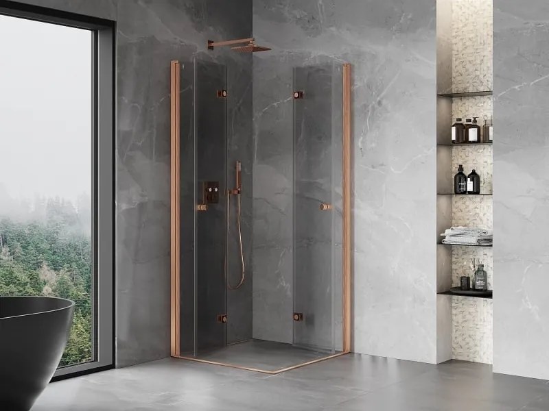 Mexen Mist-F Duo vouwdeur douchecabine 80 x 80 cm, transparant, geborsteld koper - 8A6-080L-080P-65-00