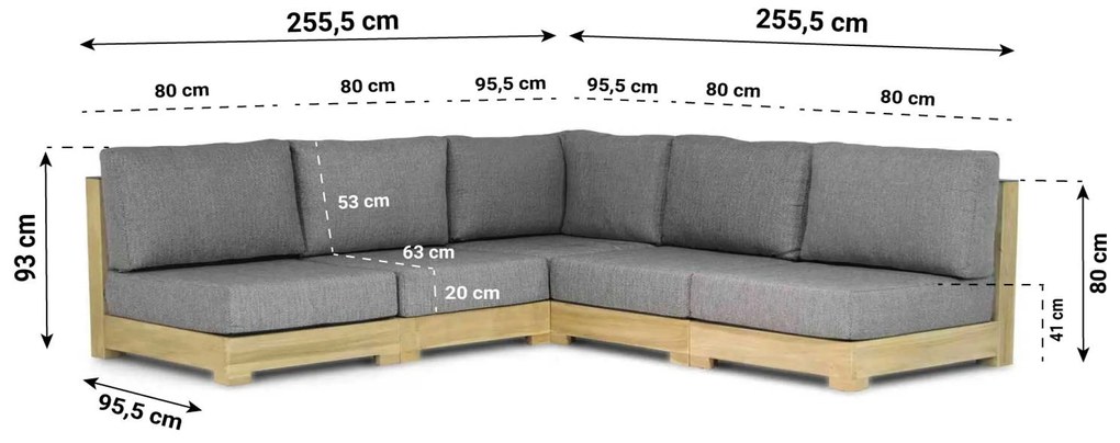 Loungeset 5 personen Teak Old teak greywash Santika Furniture Santika