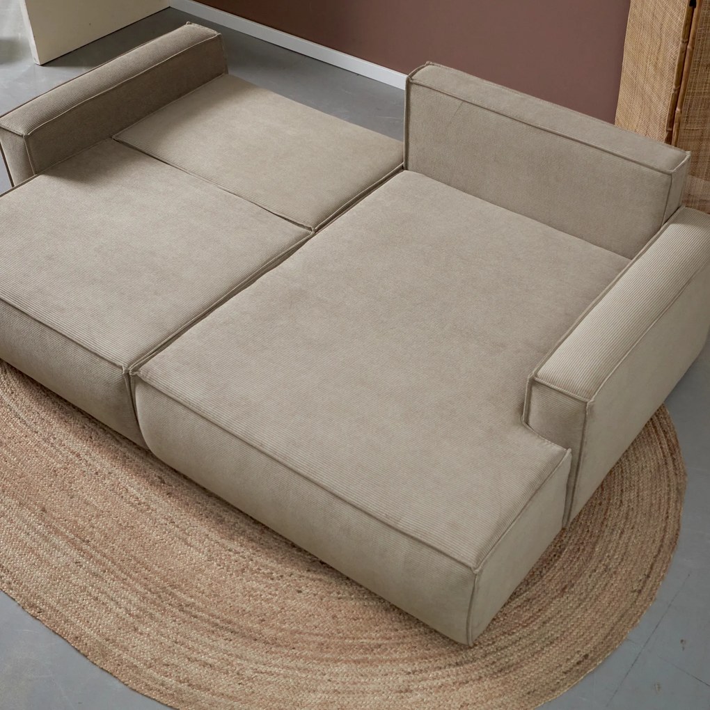 Beige Slaapbank Chaise Longue Rechts