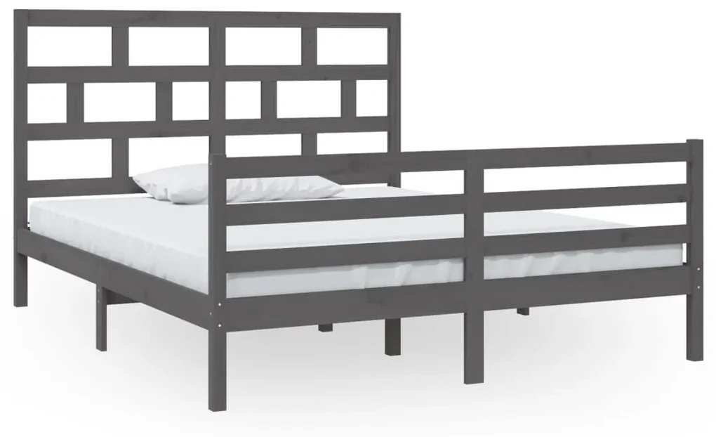 vidaXL Bedframe massief grenenhout grijs 160x200 cm