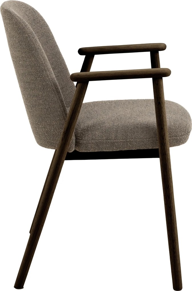 RODERIC Bruin Taupe (stof Monza 40) / gelakt eikenhouten frame – gerookt eiken (walnootkleur) – HOUTEN BOUCLÉ RETRO STOEL