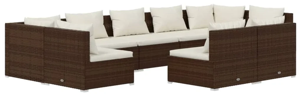 vidaXL 9-delige Loungeset met kussens poly rattan bruin
