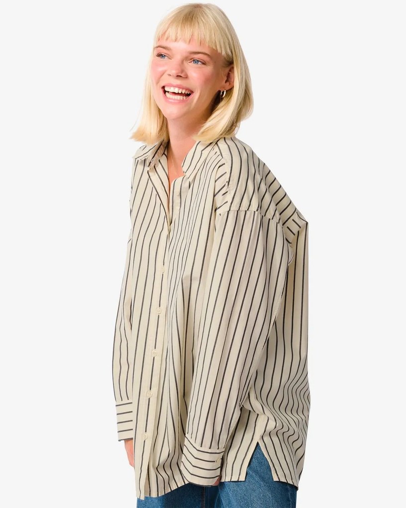 HEMA Dames Blouse Poplin India Wit/zwart (wit/zwart)