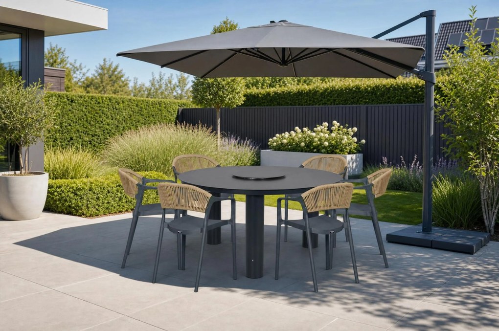 Tuinset Ronde Tuintafel 6 personen 150 cm Kunststof Grijs  Domani Furniture Toscano/Arancia