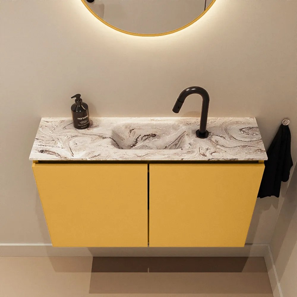 Mondiaz Ture DLux toiletmeubel 80cm ocher met wastafel glace midden met kraangat