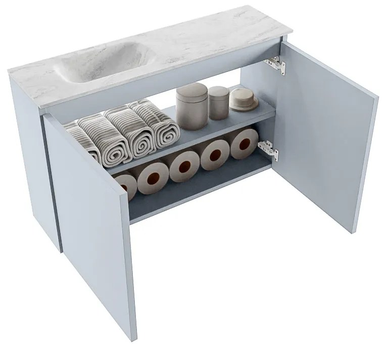 Mondiaz Ture DLux toiletmeubel 80cm clay met wastafel opalo links zonder kraangat