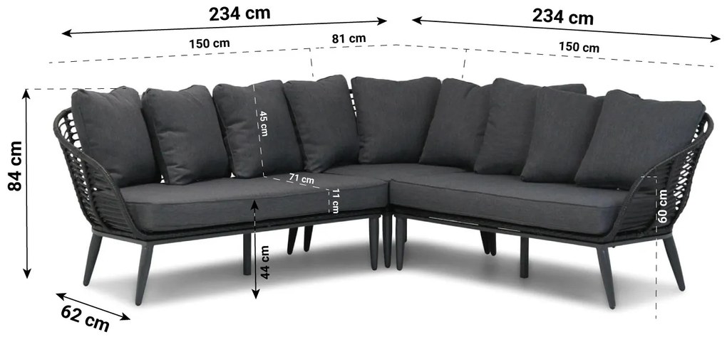 Hoek loungeset 4 personen Aluminium/wicker Zwart  Coco Coco Leonardo