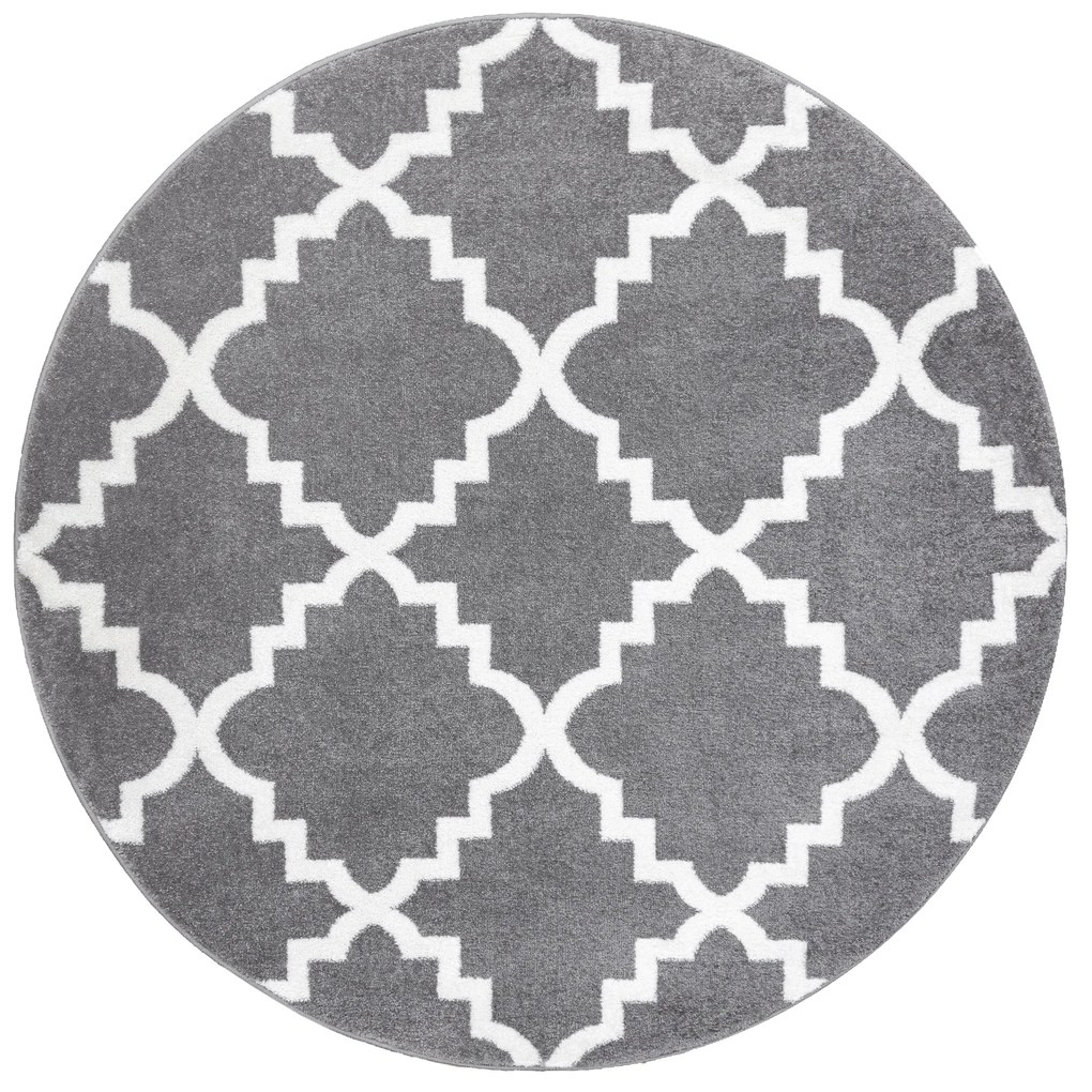 Tapijt SKETCH ROND - F343 grijs / witkleuring klaver Marokkaanse , trellis