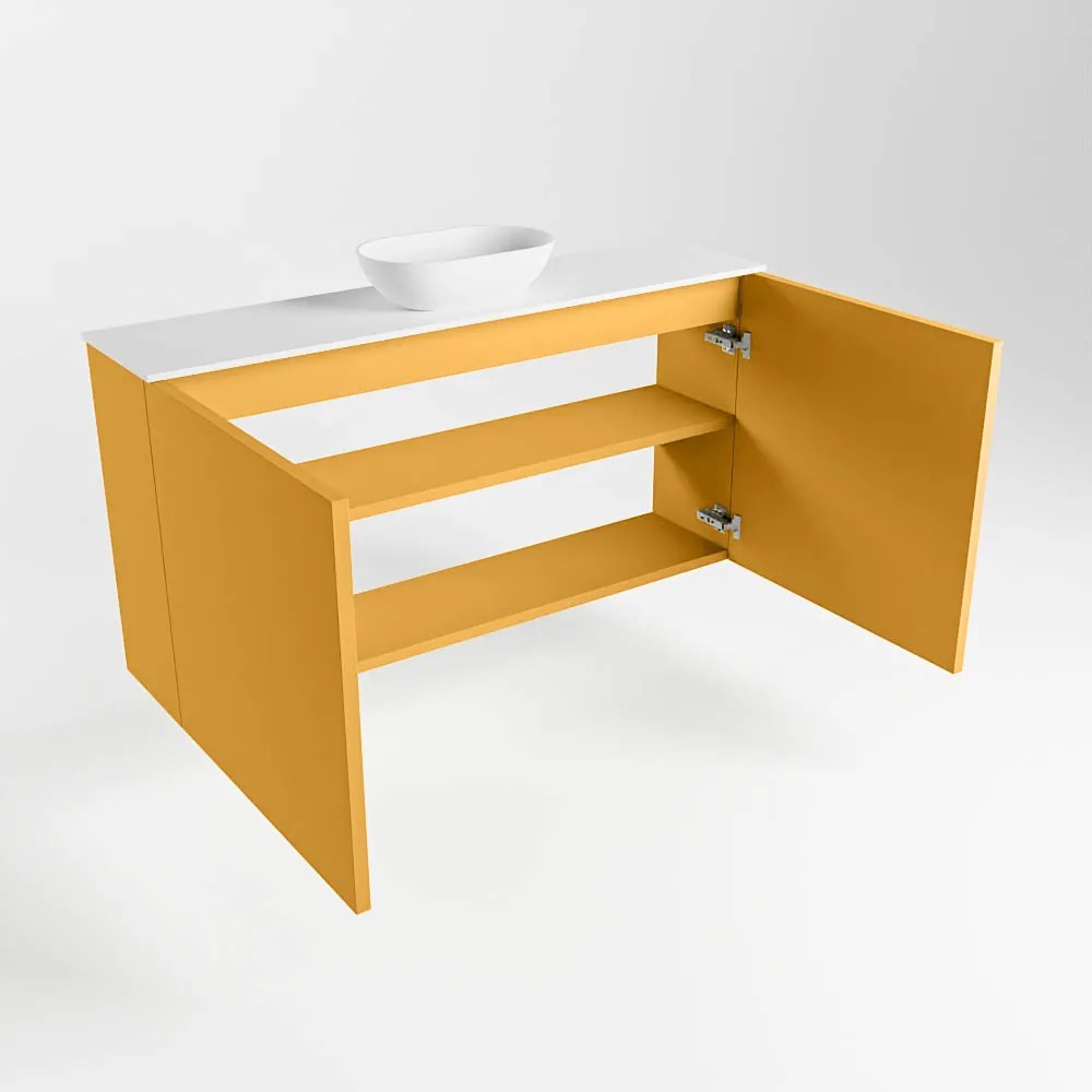 Mondiaz Fowy toiletmeubel 100cm ocher met witte waskom midden en kraangat