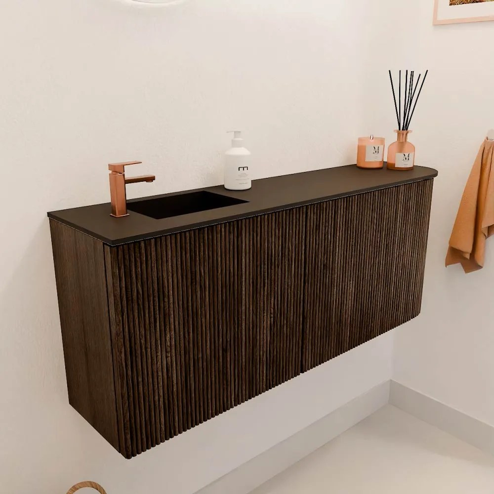 Mondiaz Joya 100cm toiletmeubel ronding rechts walnut met wastafel faye links 1 kraangat urban