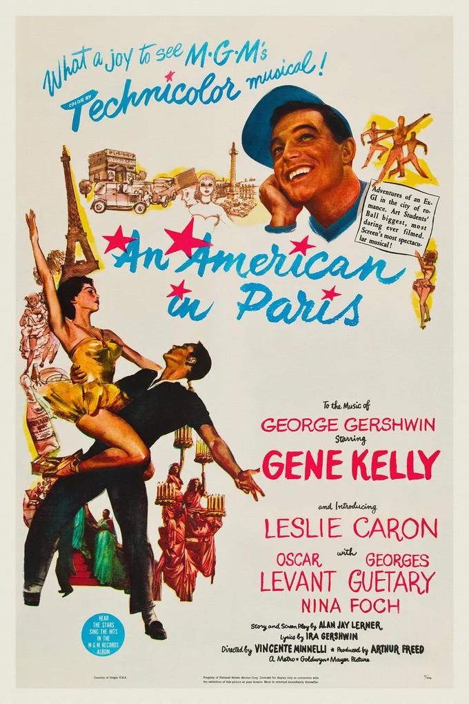Kunstdruk An American in Paris, Ft. Gene Kelly (Vintage Cinema / Retro Movie Theatre Poster / Iconic Film Advert), (26.7 x 40 cm)