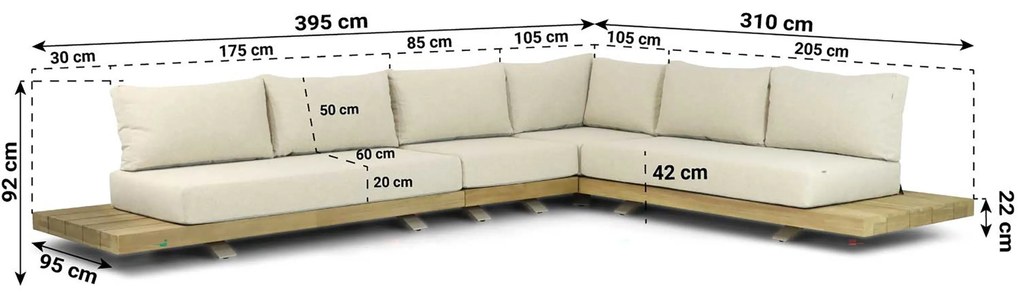 Hoek loungeset 6 personen Teak Taupe Santika Furniture Santika