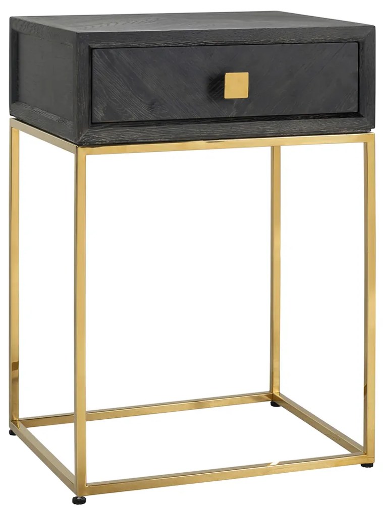 Richmond Interiors Blackbone Gold Nachtkastje Zwart Visgraat Met Goud - 50x40x71cm.