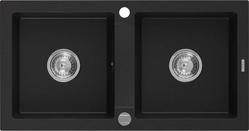 Mexen Mario granieten spoelbak met 2 kamers 820 x 436 mm, zwart, chromen sifon - 6504822000-77