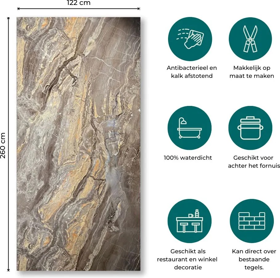 PVC Marmer Wandpaneel Onyx Glans Bruin 260x122x0,3cm
