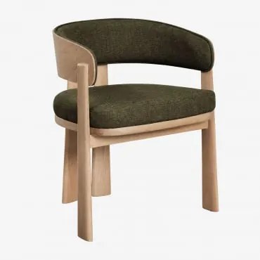 Set Van 4 Eetkamerstoelen Met Armleuningen Van Eikenhout En Bekleed Olea Signature Eikenhout & Chenille Sage Green - Sklum