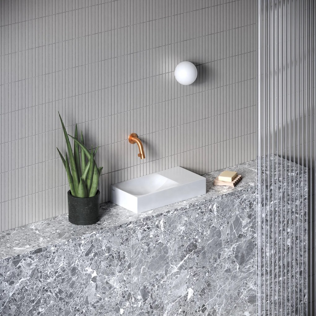 Clou Vale fontein solid surface 38cm zonder kraangat rechts wit mat