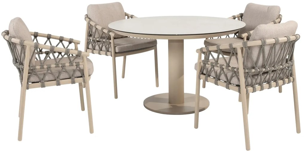 Taste by 4 Seasons Piacenza tuinset latte met Sarah tafel met geprint keramisch blad Ø 120 cm SALE Tuinset beige weerbestendig