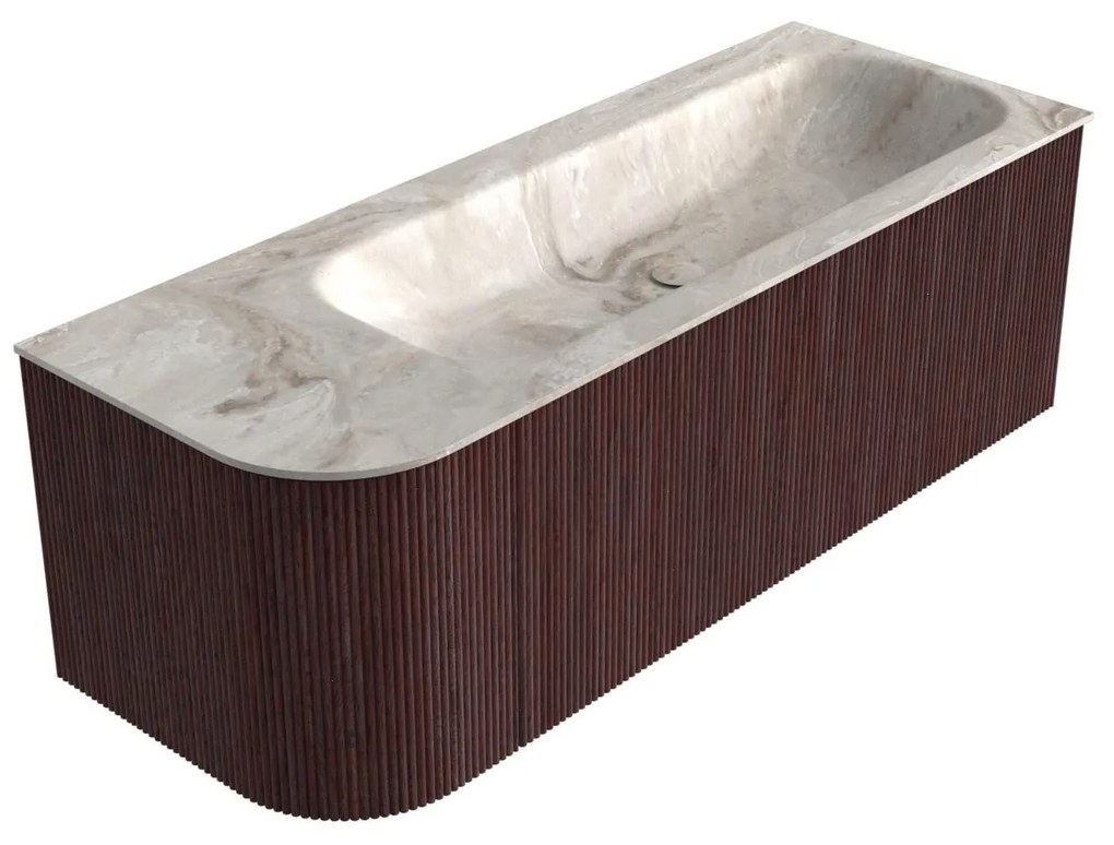 Mondiaz Kurve-dlux 125cm badmeubel ronding links ruby met 1 lade en deur en wastafel big medium rechts zonder kraangat frappe